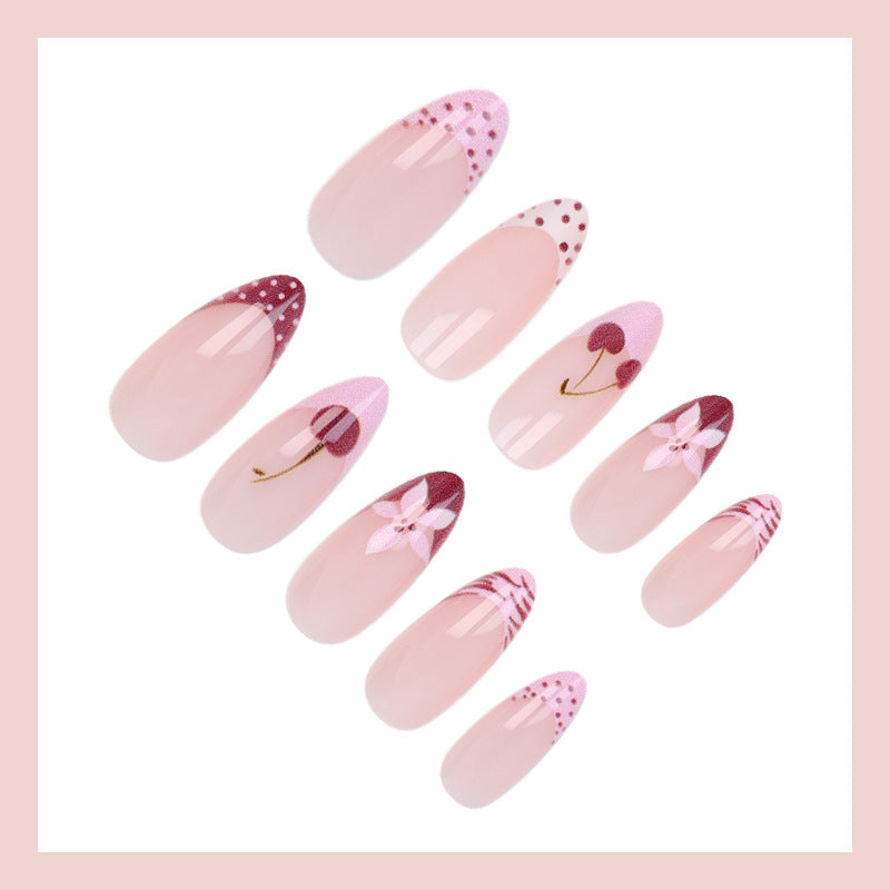 Kunstnagelset mit kreativen Blüten-, Herz- und Polka-Dots-Designs Brehn