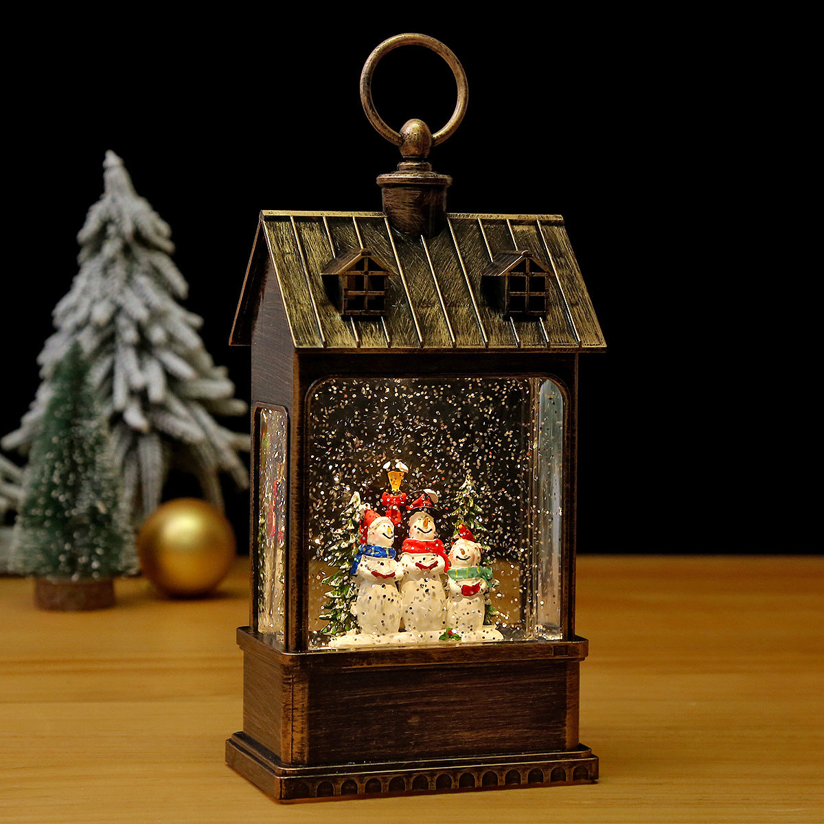 Nostalgische Weihnachtslaterne mit beweglich großem Weihnachtsmann Brehn