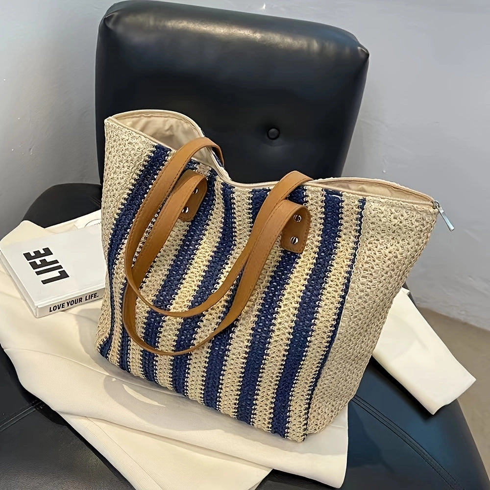 Handgefertigte Strandtasche mit Strukturiertem Streifenmuster Brehn