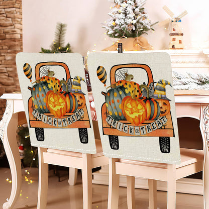 festliche Halloween-Stuhlhussen aus dehnbarem Polyester mit Hexenhut- und Schriftzug-Motiv