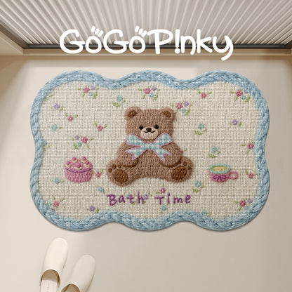 Plush Embroidered Teddy Chenille Non-Slip Bath Mat