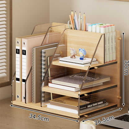 Holz-Akzent Acryl Mehrstufiger Schreibtisch-Organizer mit verstellbaren Regalen