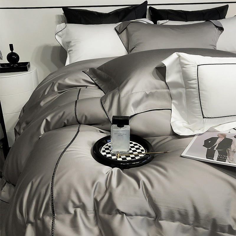 Luxus Satin Bettwäsche Set mit geketteltem Rand und hypoallergenem Mikrofaser