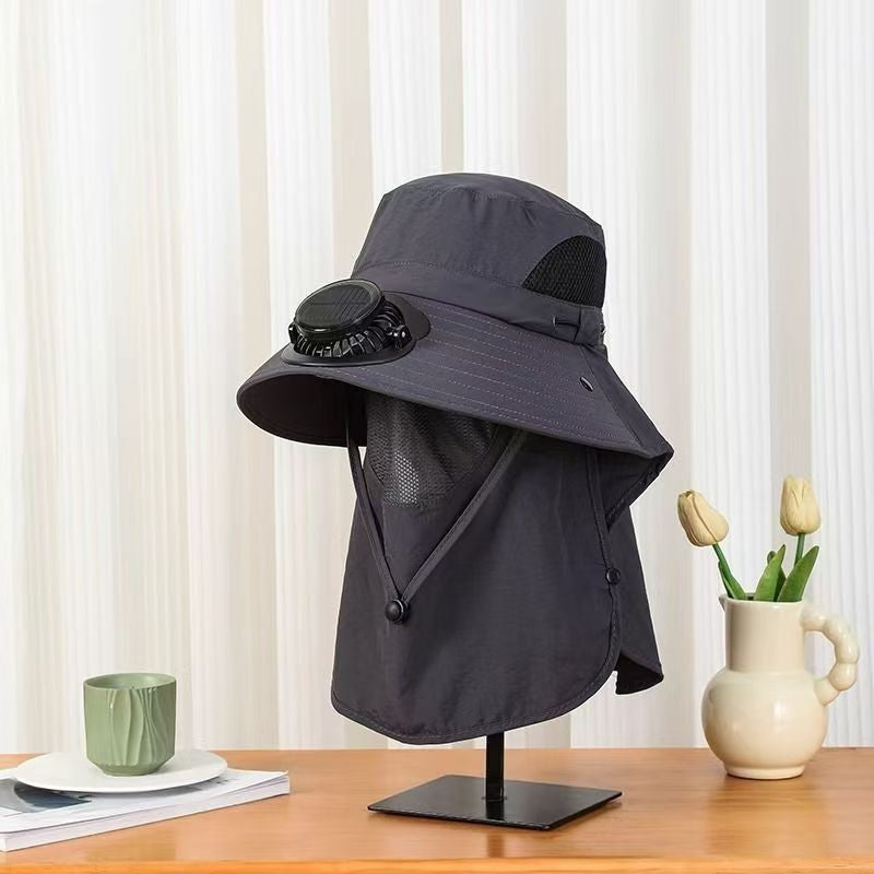 UV-Schutz-Sonnenhut mit abnehmbaren Gesicht- und Nacken-Schutz, integriertem Solarfan und atmungsaktivem Mesh Brehn
