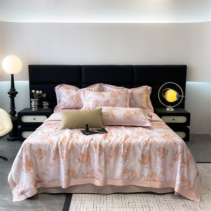 Luxuriöses Satin-Feeling Floral Bettwäsche-Set mit Bettdeckenbezug, Kissenbezügen und dekorativen Shams