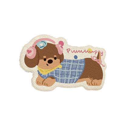 Novelty Dachshund-Shaped Plush Absorbent Bath & Entry Rug with Non-Slip Backing