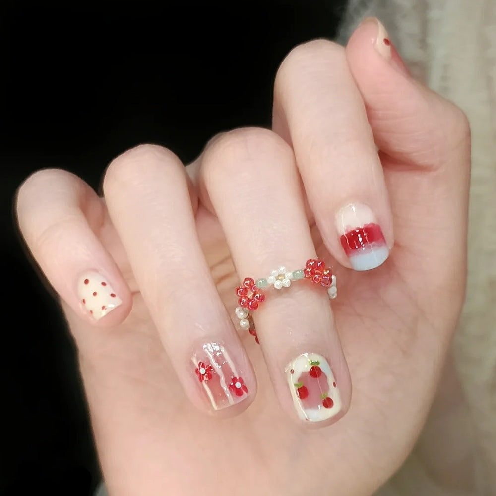 Künstlerisches Floral- und Edelstein-Press-On-Nagelset Brehn