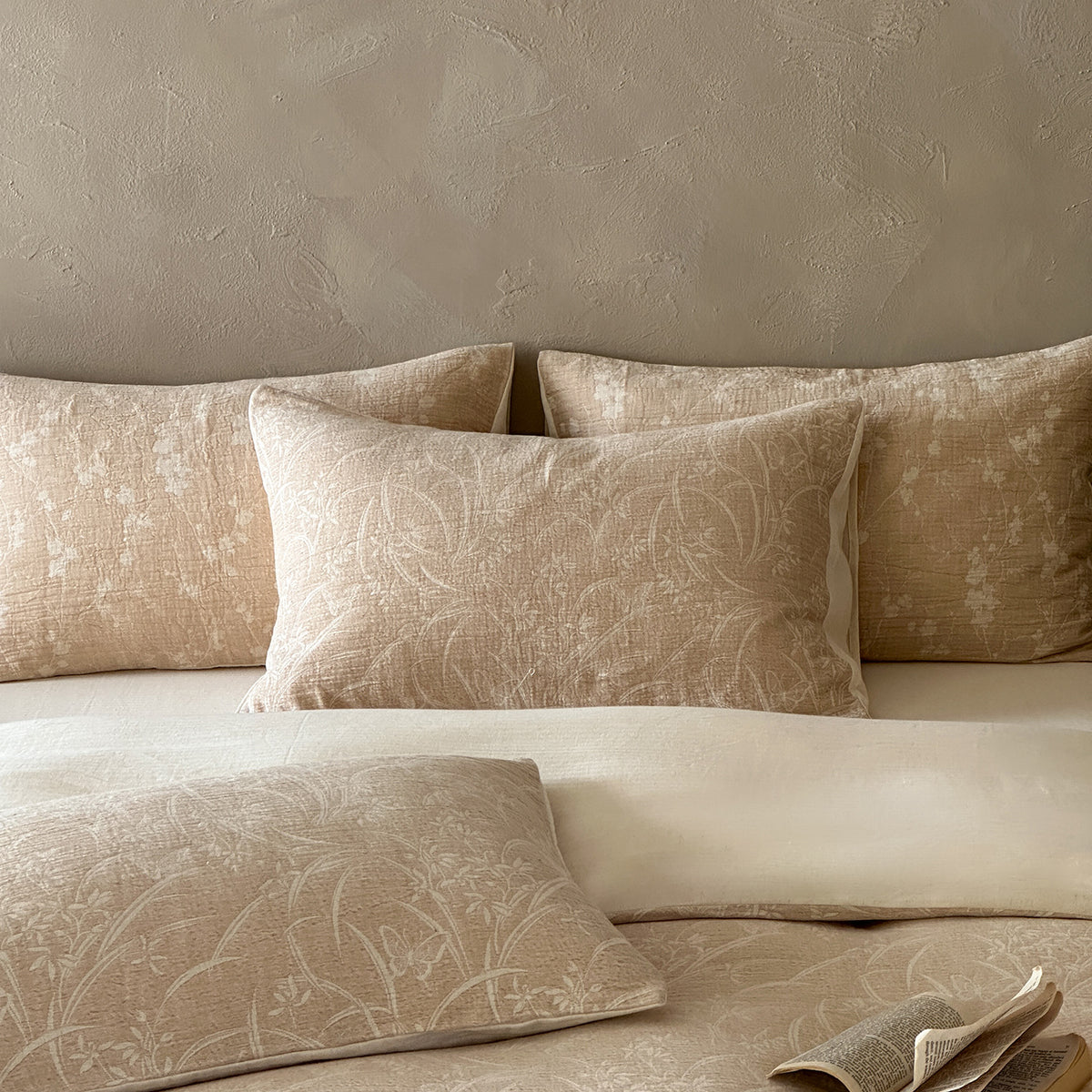 Jacquard gewaschenes Leinen-Baumwoll-Bettbezug-Set mit dekorativen Kissenbezügen