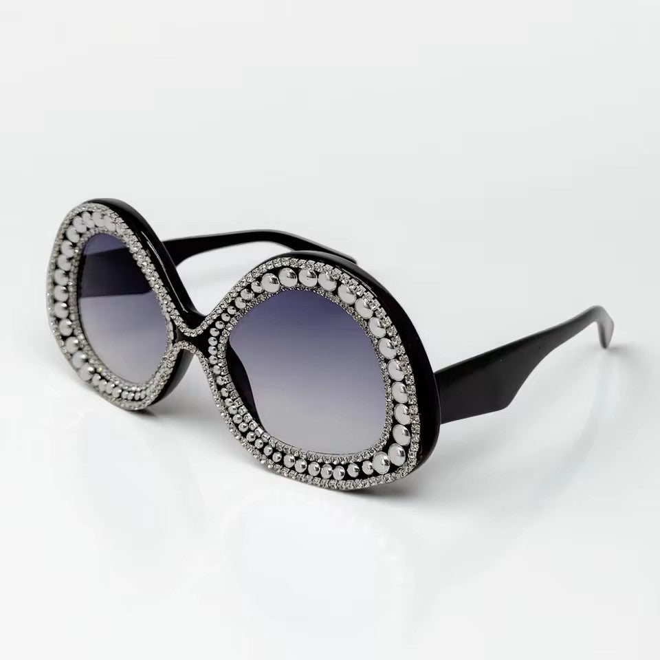 Damen Glamouröse Statement-Sonnenbrille mit funkelndem Kristallrahmen Brehn