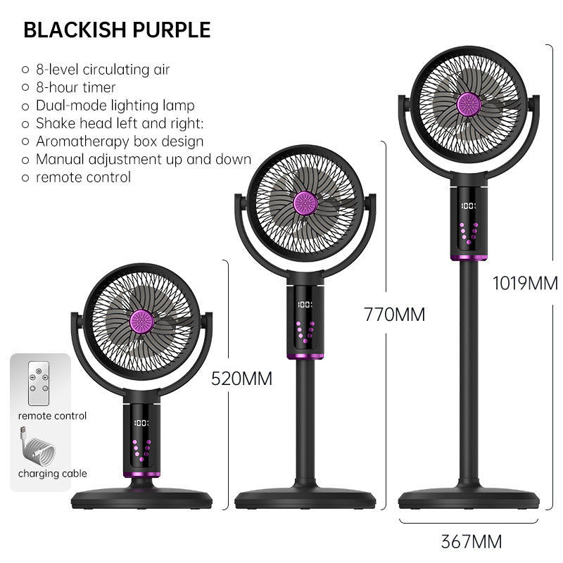 Unisex nan höhenverstellbarer oszillierender wiederaufladbarer Standventilator mit digitalem LED-Display Fernbedienung und Aromatherapie Brehn