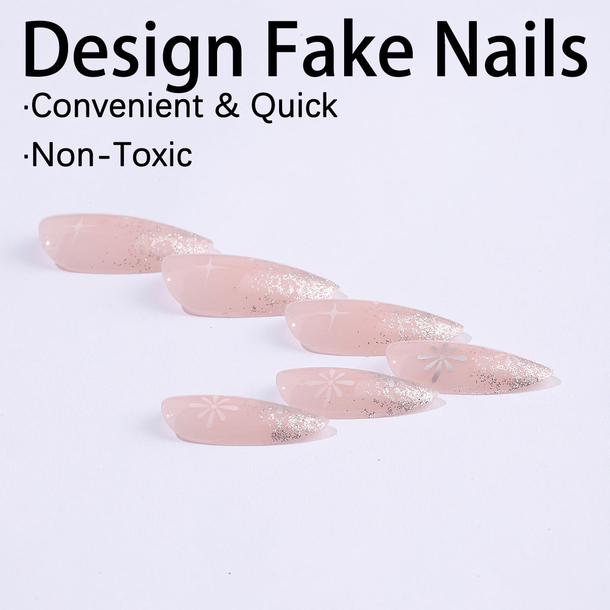 Kunstnagelset mit elegantem Glitzer-French-Design und kunstvollen Verzierungen Brehn