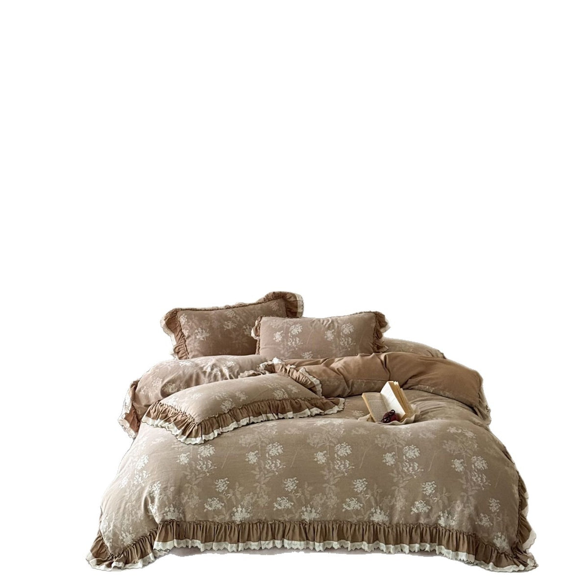 Gestepptes Bettwäsche-Set aus Baumwollmischung mit floralem Vintage-Print und Volant