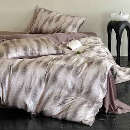 Luxuriöses Satin-Bettwäsche-Set mit floralem Aquarellprint, Volantkanten und Wendefunktion