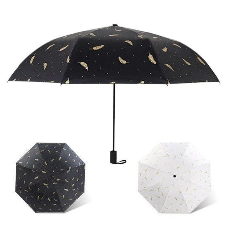 Damen Faltbarer eleganter Regenschirm mit kunstvollem Federdesign Brehn