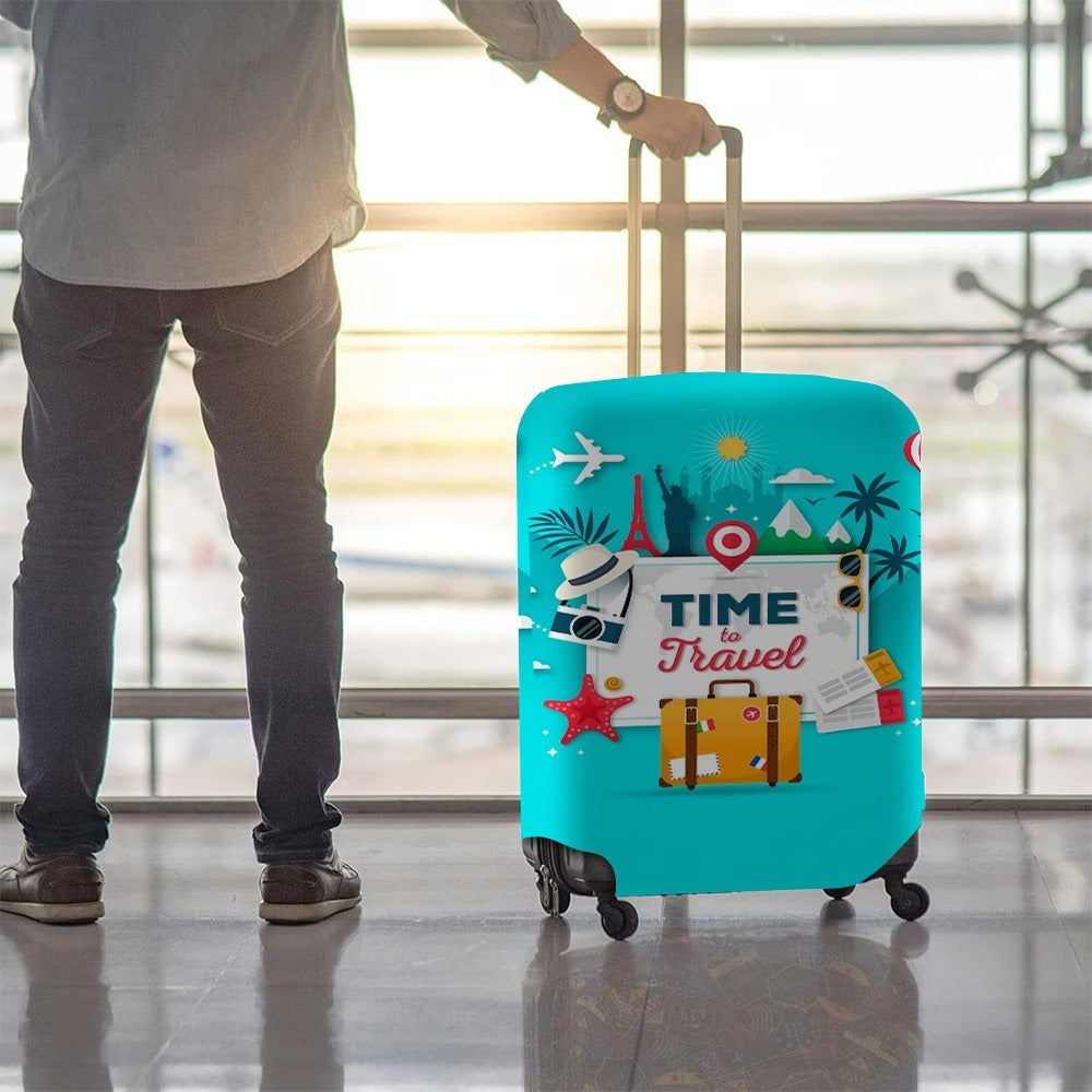 Unisex nan elastischer Motiv-Kofferschutz im Retro-Travel-Poster-Design mit Reißverschluss und Anti-Rutsch-Befestigung für Spinner-Trolleys Brehn
