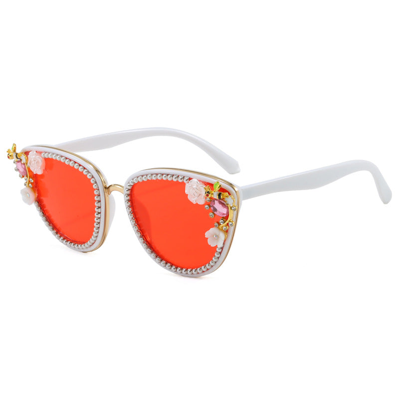 Damen Glamouröse Cat-Eye Sonnenbrille mit floralen Verzierungen Brehn