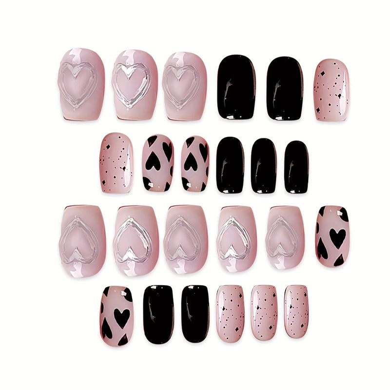 Künstlerisches Herz-Themen Press-On Nagelset Brehn