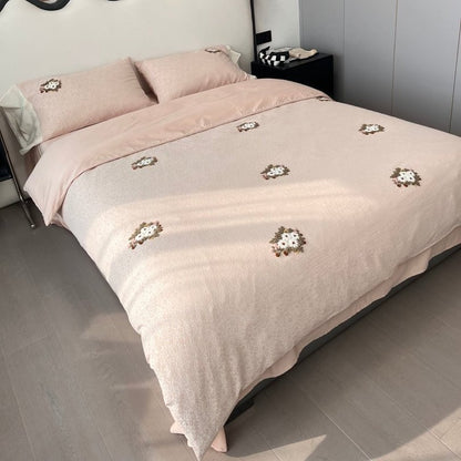 Besticktes Floral Cotton-Satin Bettbezug-Set mit Rock-Bettlaken und passenden Kissenbezügen