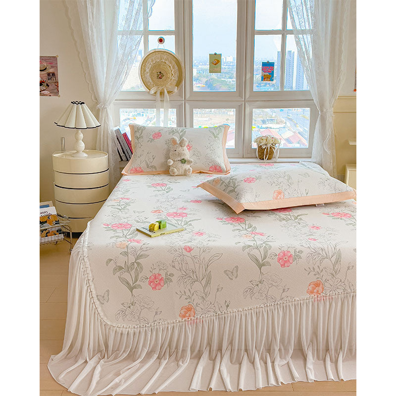 Damen Elegantes und dekoratives Bettüberwurf-Set mit fröhlichem Blumenmuster Brehn
