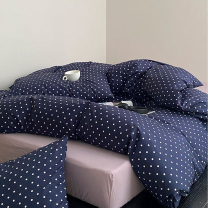 Marineblaue Polka-Dot-Baumwoll-Percale-Bettbezug-Serie mit Umschlagverschluss