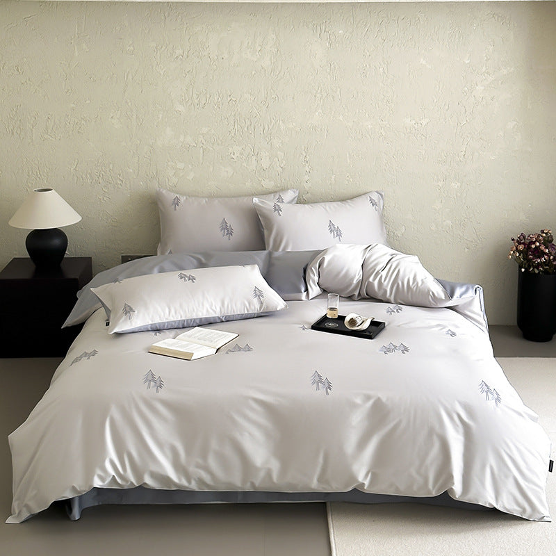 Luxus Baumwoll-Satin Bettbezug Set mit minimaler Kiefernstickerei