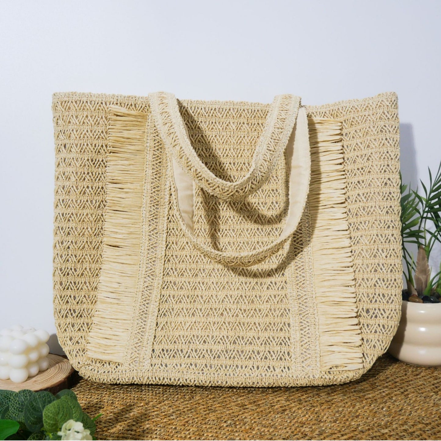 Große Bast-Tasche Im Natürlichen Stil Brehn
