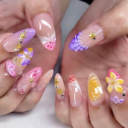 Blumenmuster Acryl Press-On Nagelset Brehn