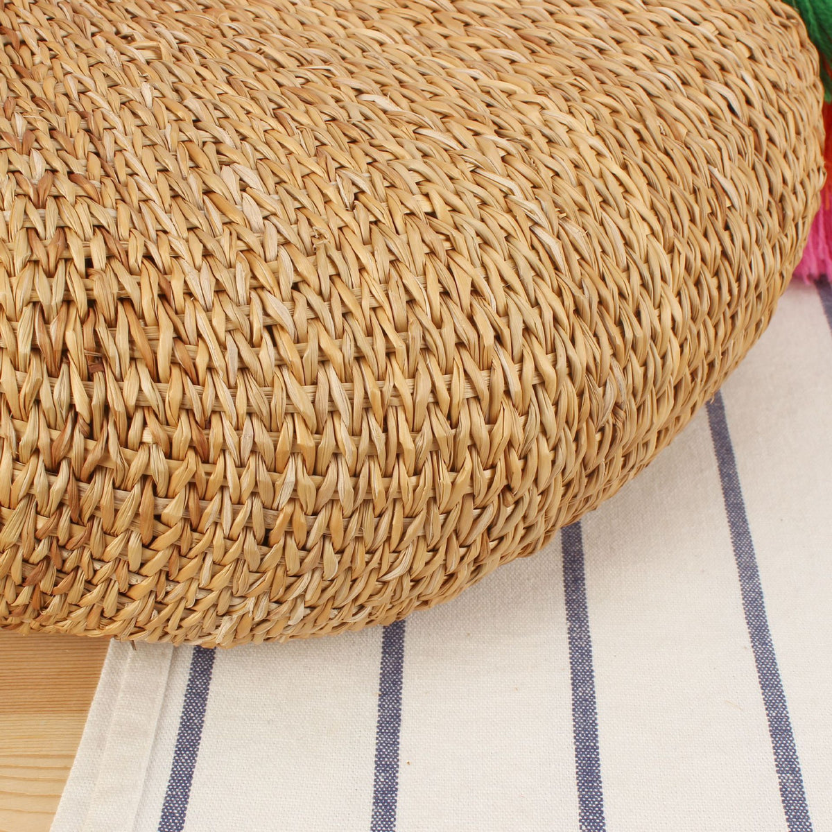 Stroh-Handtasche mit Bunten Quasten und Pompons Brehn