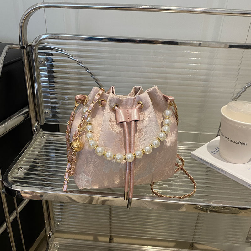 Elegante Blumenmuster-Zugband-Eimer-Tasche Brehn