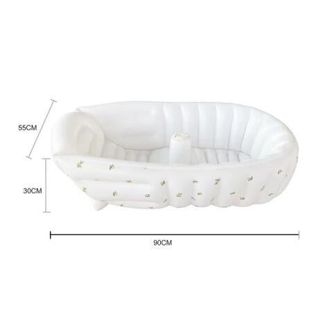 Aufblasbare Babybadewanne und Stützsitz-Set mit Zitronenmotiv und abnehmbarem Becherhalter