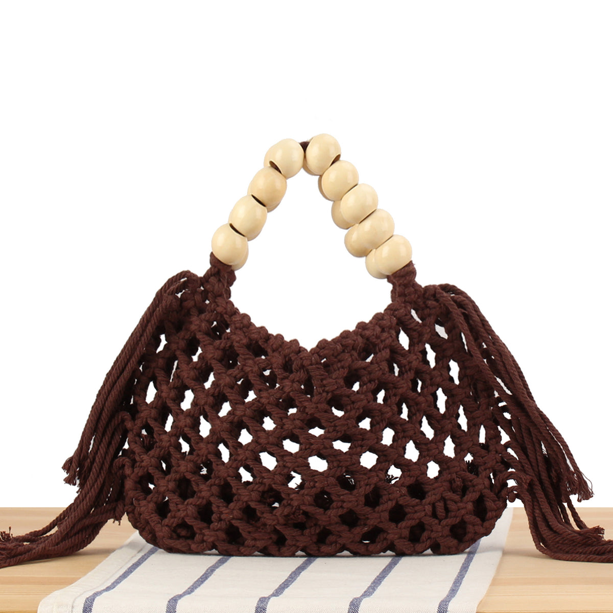 Makramee-Handtasche mit Holzgriffen Brehn