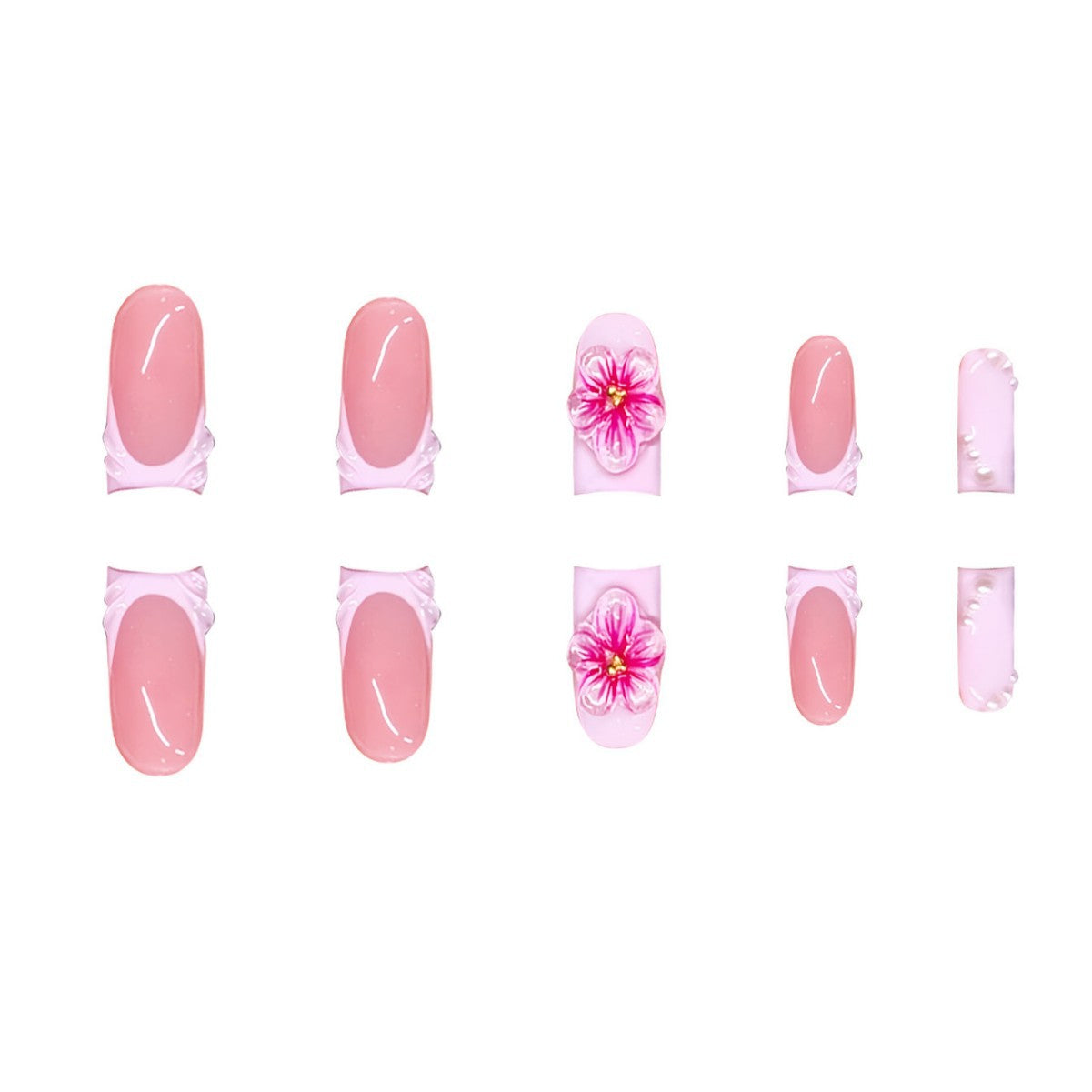 Premium 3D Floral Press-On Nagelkunst Brehn