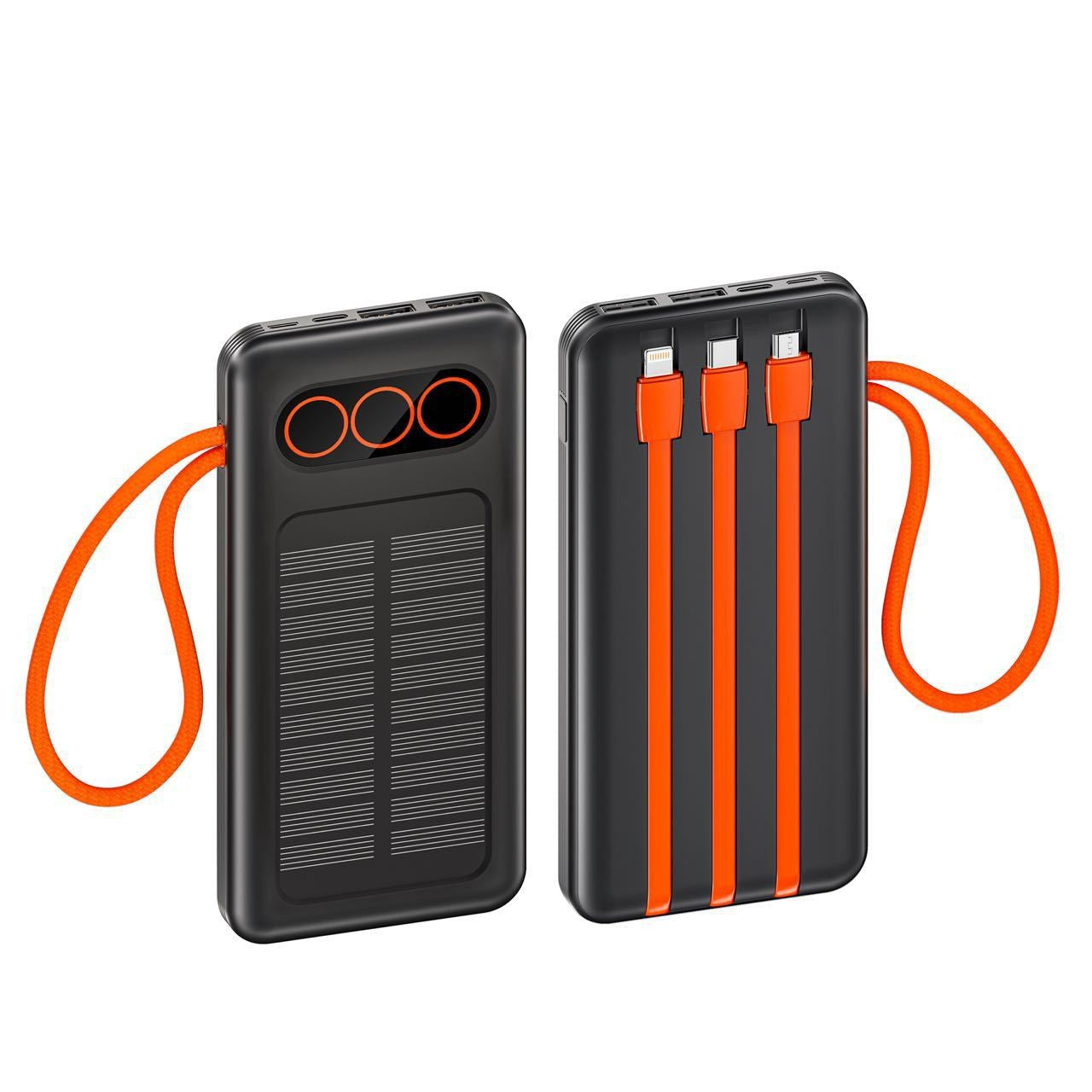 Tragbare Solar-Powerbank mit Integrierten Ladekabeln und Schnellladefunktion Brehn