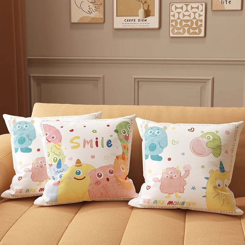 Square Illustrated 'Smile' Microfiber Front Cushion Cover with Hidden Zipper