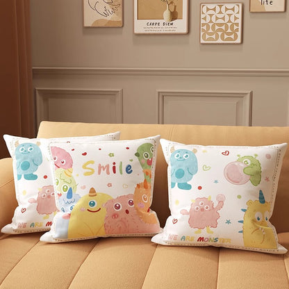 Square Illustrated 'Smile' Microfiber Front Cushion Cover with Hidden Zipper