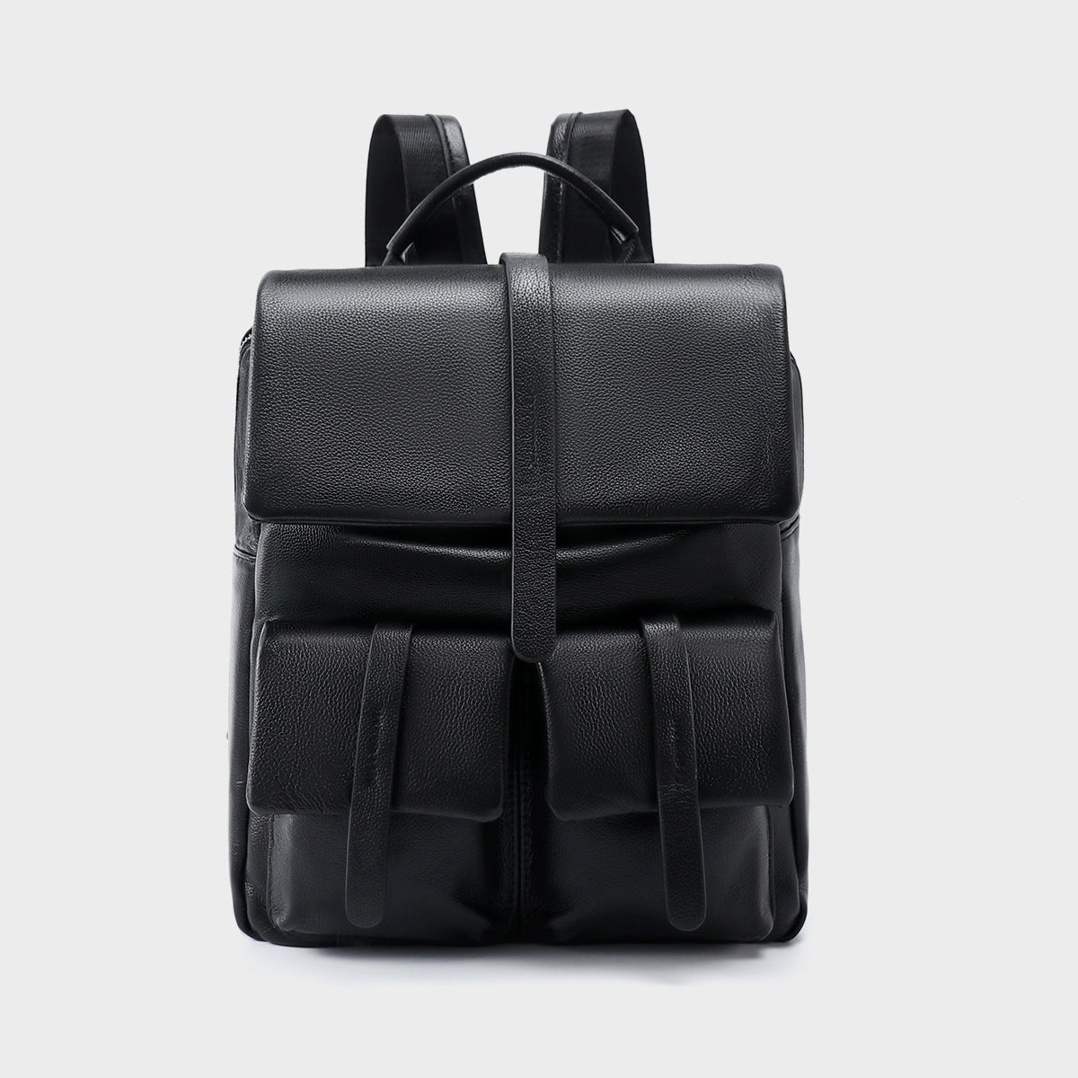 Leder Klappen-Rucksack mit doppelten Fronttaschen und Oberem Griff