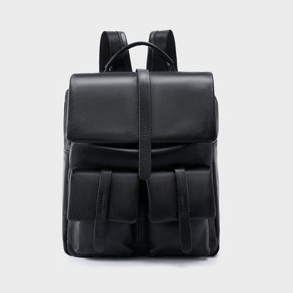 Leder Klappen-Rucksack mit doppelten Fronttaschen und Oberem Griff