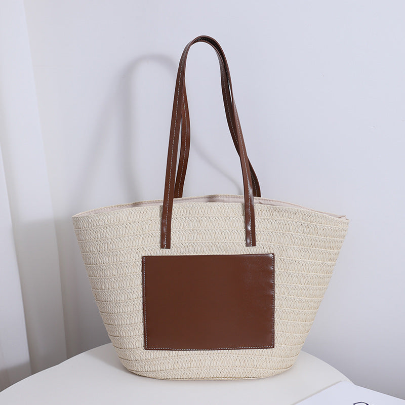 Damen Handgefertigte Tasche aus geflochtenem Naturmaterial mit eleganter Lederapplikation Brehn