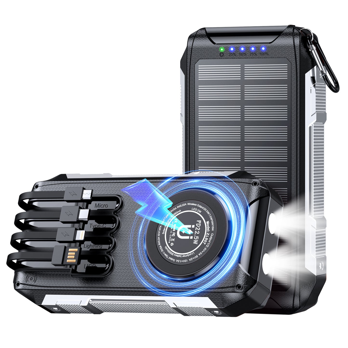 Multifunktionale Solar-Powerbank mit Led-Licht und Schnellladefunktion Brehn
