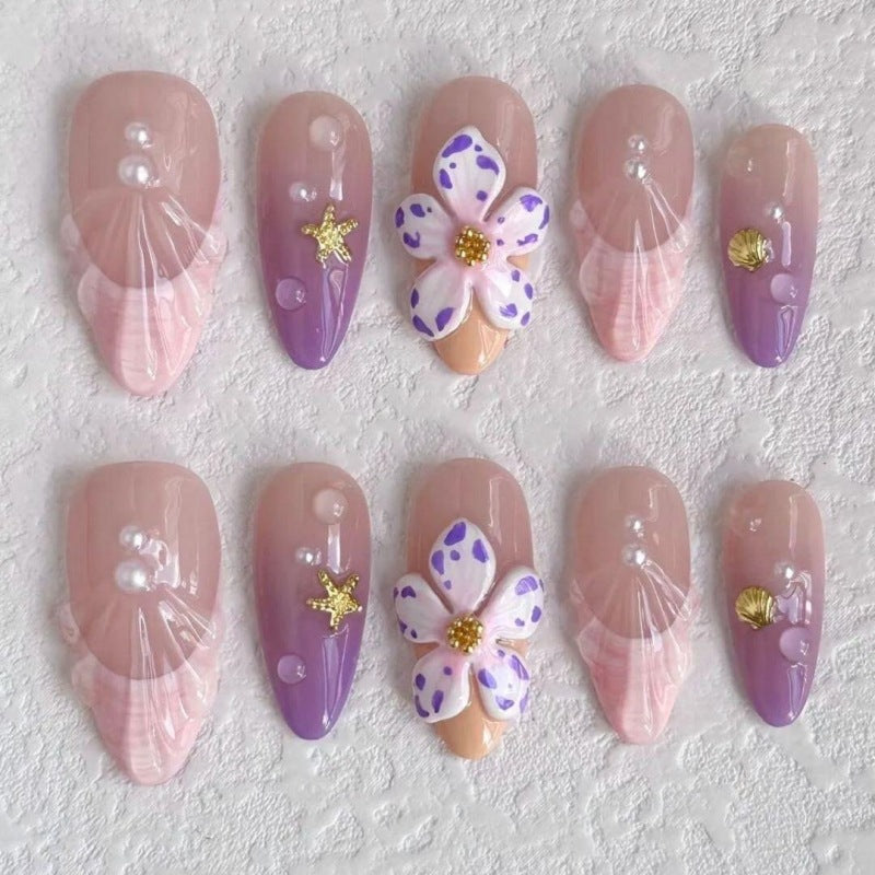 Künstlerisches Floral- und Stern-Applikationen Press-On Nagelset Brehn
