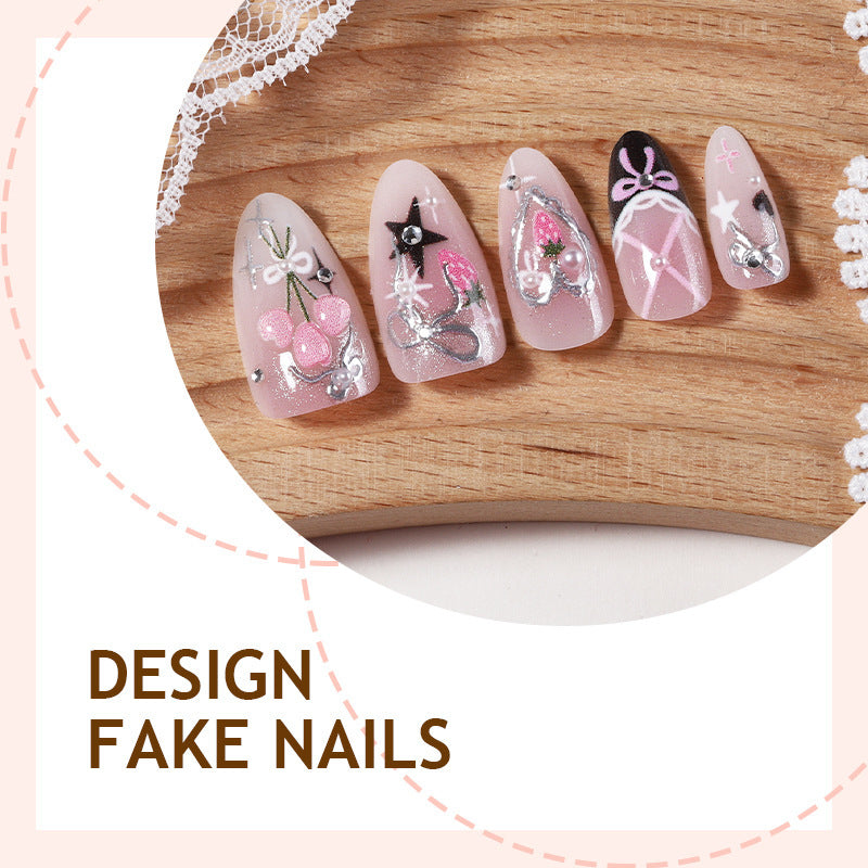 Kreatives Kunstnagelset mit eleganten Schleifen- und Glitzermotiven Brehn
