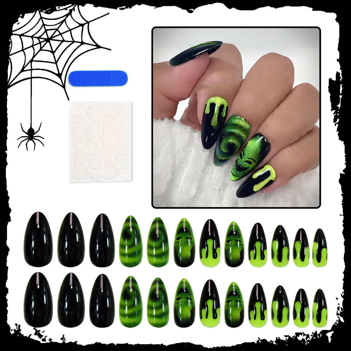 Kunstnägel Set mit gruseligen Halloween-Motiven Brehn