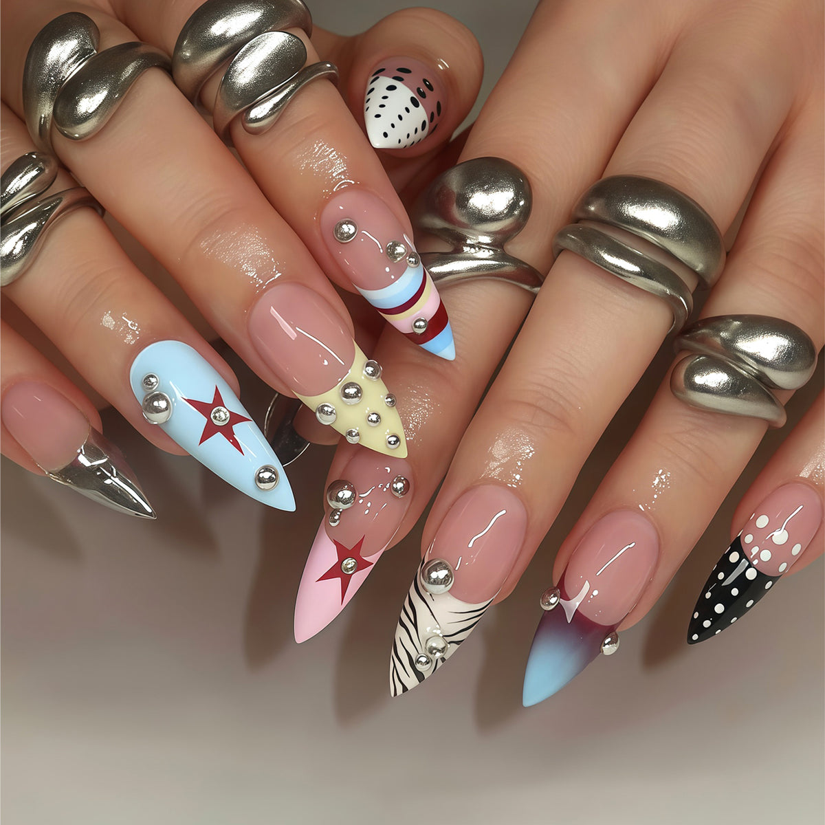 Künstlerische Stiletto Press-On Nagelkunst Kollektion Brehn