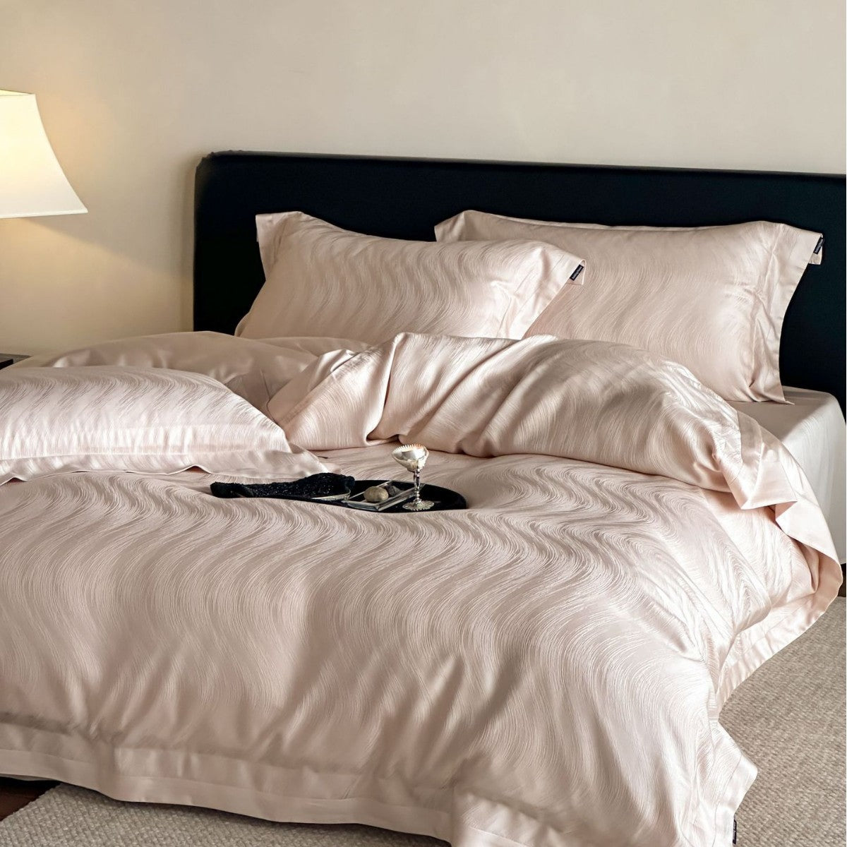 Seidensatin Jacquard Bettbezug Set mit Umschlag Kopfkissenbezügen