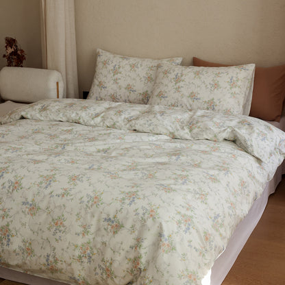 Baumwollsatin-Bettwäschegarnitur mit feinem Aquarell-Blumenmuster und weichem Griff
