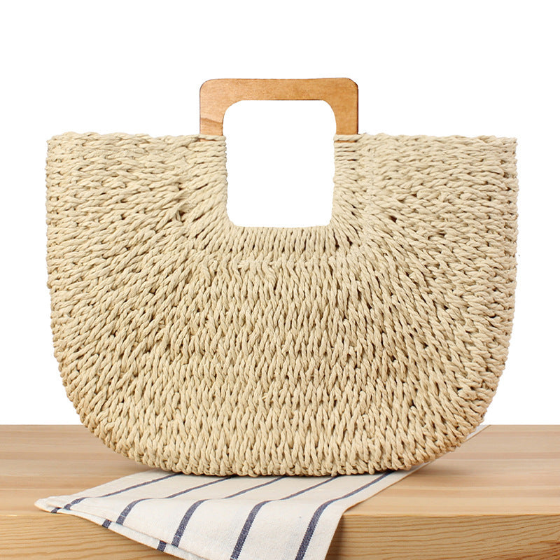Handgefertigte Strohtasche mit Holzgriff Brehn