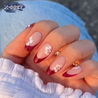 Künstlerische Blumen Französische Spitze Nagelkunst