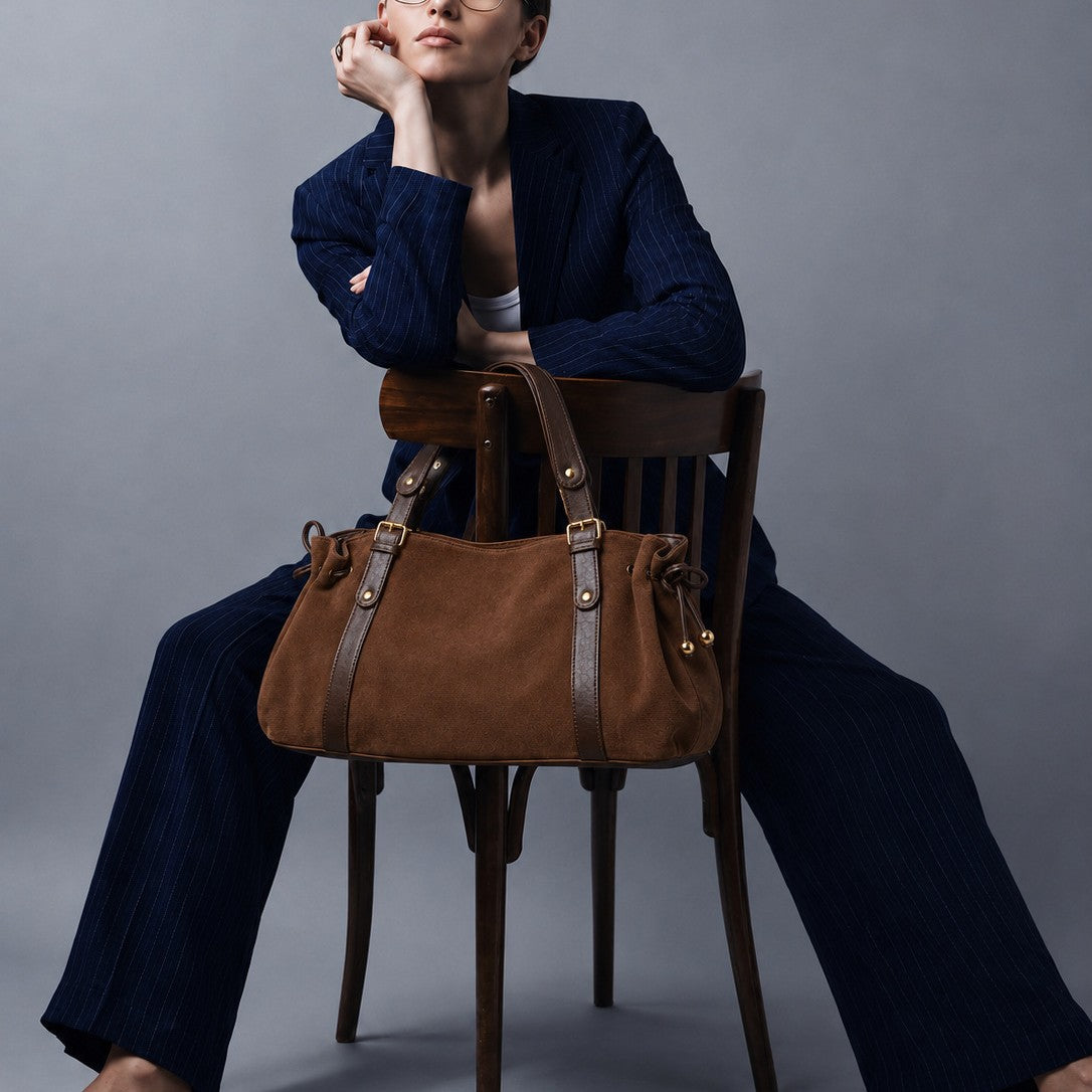 Strukturierte Wildleder-Handtasche