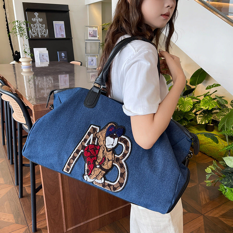 Bestickte Tierdruck-Wochenend-Duffle-Tasche