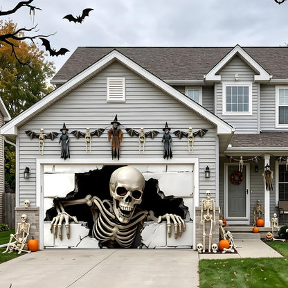 Großformatiger Halloween-Fotohintergrund aus wetterfestem Polyester mit geöstem Befestigungsrand und leuchtendem Haunted-House-Motiv